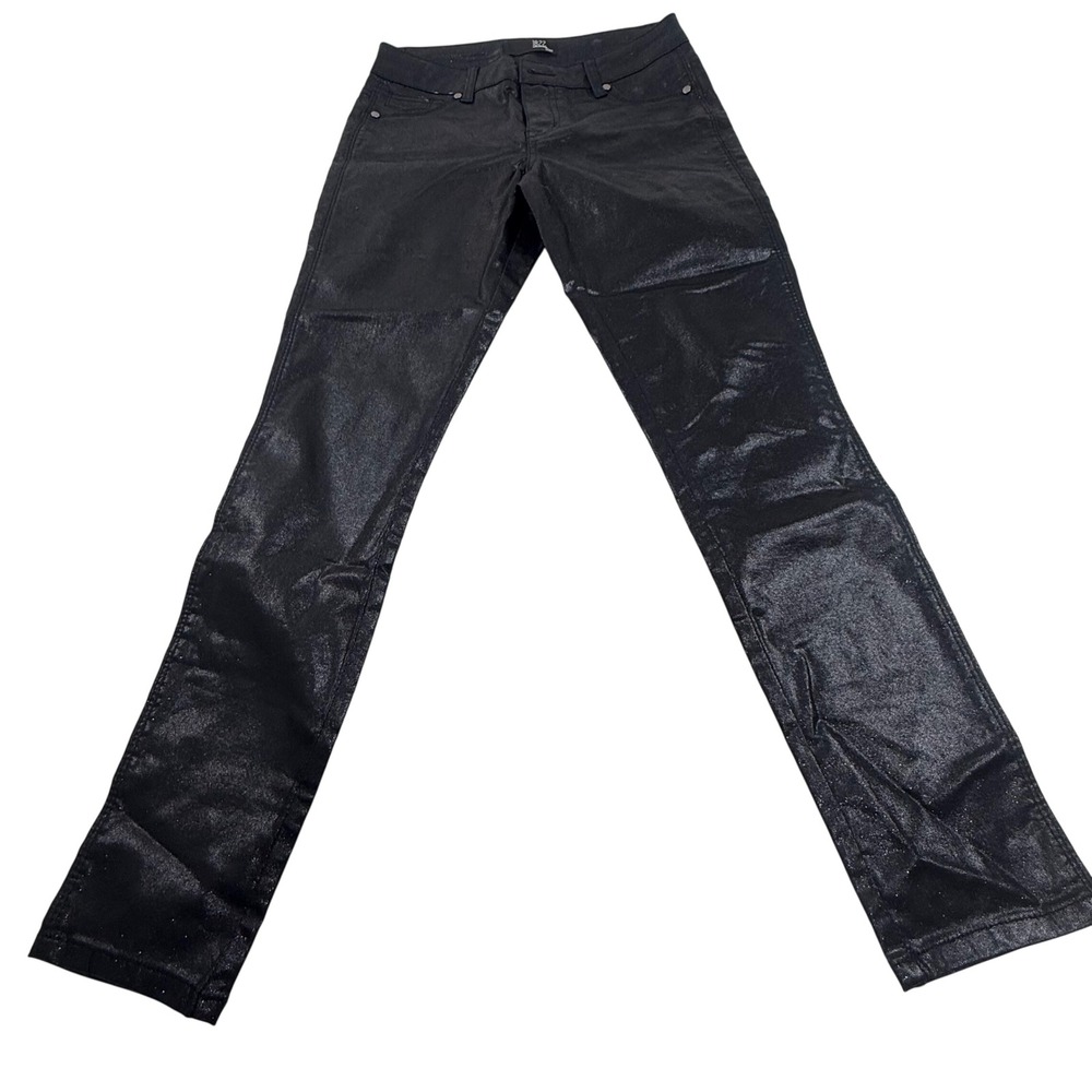 Women's 1822 Denim Coated Black sparkly Skinny Jeans Faux Leather Size 26 New